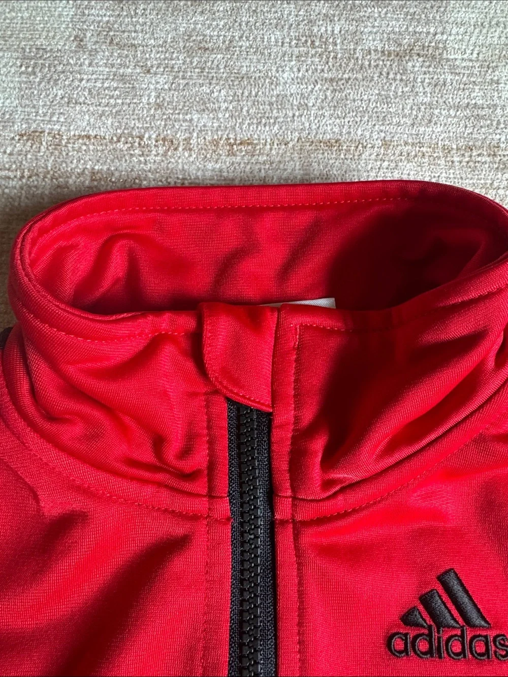 adidas Red Kids Tracksuit with Black Stripes and Accents size 18M